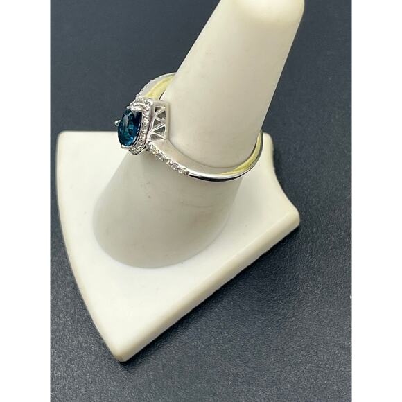 FAS Teardrop Pear Shaped London BlueTopaz Halo CZ sterling Silver Ring sz 7.5 - Picture 10 of 10